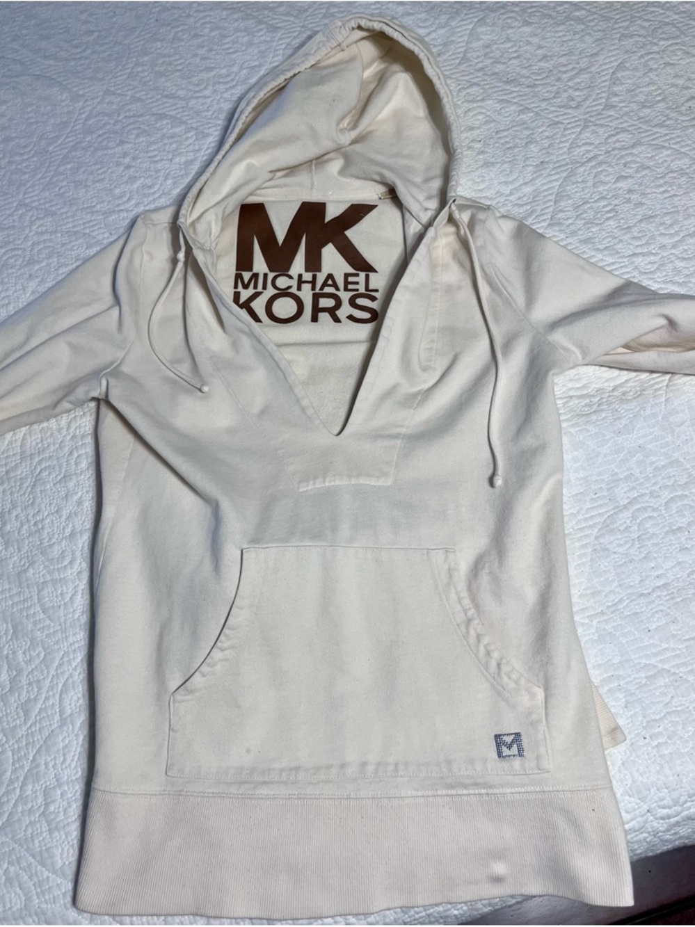 Michael Kors Cream Hoodie with Brown Logo Accent